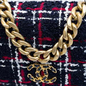 CHANEL SMALL 19 BAG TWEED BLACK / RED / WHITE MULTICOLOUR HARDWARE