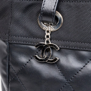 CHANEL SMALL QUILTED COATED CANVAS PARIS BIARRITZ TOTE BAG BLACK SHW
