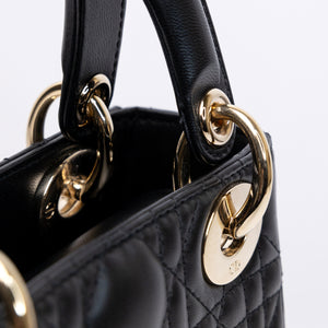 CHRISTIAN DIOR MINI LADY DIOR LAMBSKIN BLACK GHW