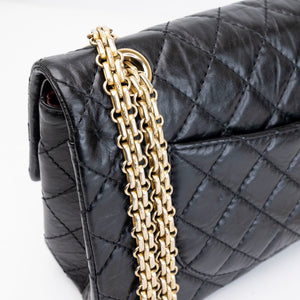 CHANEL SMALL 2.55 REISSUE DOUBLE FLAP BAG AGED CALFSKIN BLACK GHW
