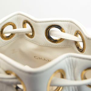 CHANEL VINTAGE MINI QUILTED CC BUCKET BAG WHITE CALFSKIN GHW