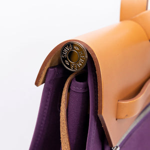 HERMES HERBAG 39 ZIP BAG HUNTER / CANVAS PURPLE SHW STAMP SQUARE O