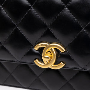 CHANEL GOLD CRUSH SMALL FLAP BAG BLACK CALFSKIN GHW (MICROCHIP)