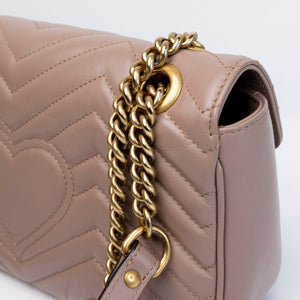 GUCCI MEDIUM GG MARMONT SHOULDER BAG CALFSKIN DARK BEIGE GHW
