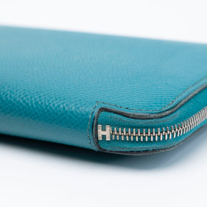 HERMES AZAP SILK IN LONG WALLET BLUE PAON EPSOM LEATHER SHW