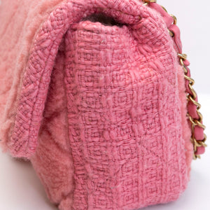CHANEL QUILTED SHEARLING & TWEED MEDIUM FLAP BAG PINK GHW