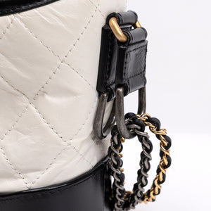 CHANEL SMALL GABRIELLE HOBO BAG WHITE / BLACK CALFSKIN LEATHER GOLD / SILVER TONE / RUTHENIUM TONE