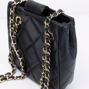 CHANEL QUILTED SUPER MINI TOTE WITH CHAIN BLACK LAMBSKIN LGHW