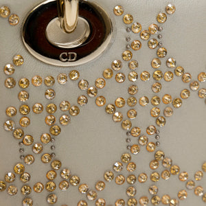 CHRISTIAN DIOR MINI LADY DIOR CRYSTAL CANNAGE METALLIC LAMBSKIN PLATINUM GHW