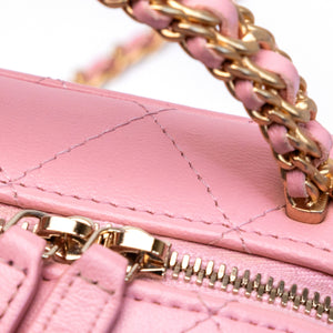 CHANEL CC CHAIN HANDLE ZIP AROUND VANITY MINI CASE PINK LAMBSKIN GHW