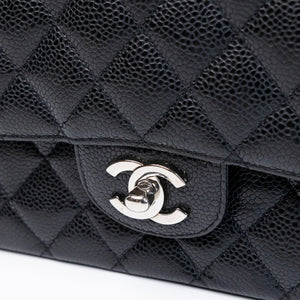 CHANEL MEDIUM CLASSIC DOUBLE FLAP BAG BLACK CAVIAR LEATHER SHW