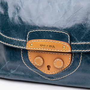 PRADA VITELLO SHINE CHAIN SHOULDER BAG BLUE GHW