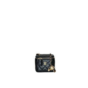 CHANEL MINI VANITY CASE WITH CHAIN BLACK CAVIAR GHW