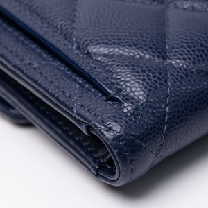 CHANEL SMALL CLASSIC FLAP WALLET BLUE CAVIAR LEATHER LGHW