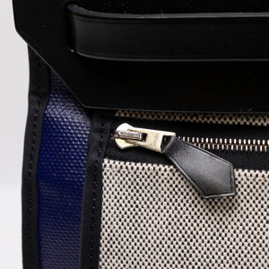 HERMES HERBAG 31 ZIP BAG TOLIE H BERLINE CANVAS / VACHE HUNTER BLUE ENCRE / BLACK SHW STAMP C