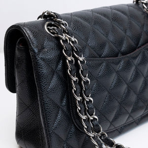 CHANEL SMALL CLASSIC DOUBLE FLAP BAG BLACK CAVIAR LEATHER SHW