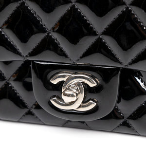 CHANEL MINI SQUARE FLAP BAG BLACK PATENT LEATHER SHW (MICROCHIP)
