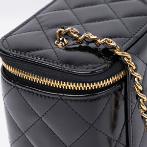 CHANEL LONG VANITY CASE BLACK SHINY CALFSKIN LEATHER GHW  (MICROCHIP)