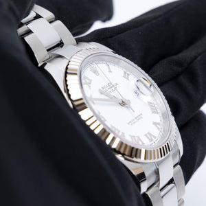 ROLEX DATEJUST 41 WHITE ROMAN DIAL FKUTED BEZEL