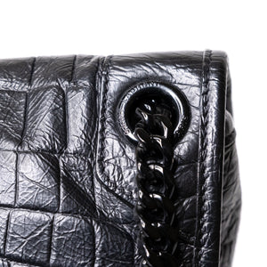 SAINT LAURENT MEDIUM NIKI BAG CROCODILE-EMBOSSED BLACK CALFSKIN BLACK HARDWARE