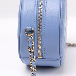 CHANEL ROUND CLUTCH BLUE LAMBSKIN LEATHER GHW