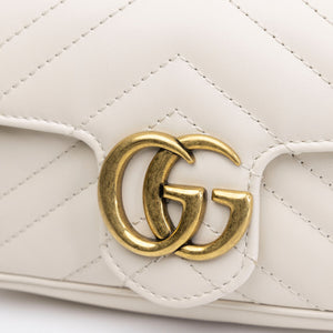 GUCCI GG MARMONT SUPER MINI BAG MATELASSE WHITE BRUSHED GHW