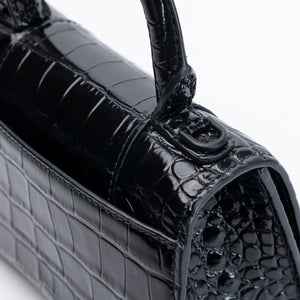 BALENCIAGA HOURGLASS BAG XS CROC-EMBOSSED CALFSKIN SO BLACK
