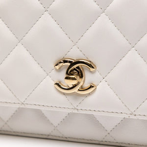 CHANEL TOP HANDLE WALLET ON CHAIN WHITE LAMBSKIN LEATHER GHW (MICROCHIP)