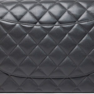 CHANEL JUMBO CLASSIC DOUBLE FLAP BAG GREY CAVIAR LEATHER SHW (MICROCHIP)