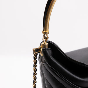 CHANEL QUILTED CHEVRON HANDLE WITH CHIC BUCKET BAG BLACK LAMBSKIN LEATHER GHW