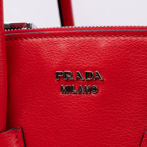 PRADA SMALL GLACE CALFSKIN LEATHER TWIN POCKET SATCHEL RED SHW