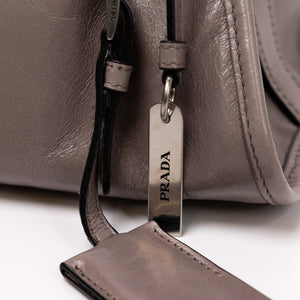 PRADA MEDIUM LEATHER TOTE BAG PEWTER CALFSKIN LEATHER SHW