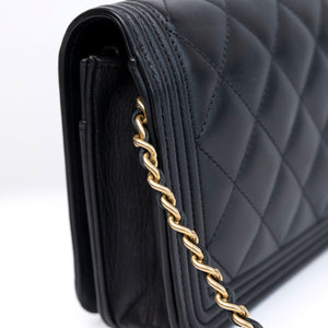 CHANEL BOY WOC WALLET ON CHAIN BLACK LAMBSKIN LEATHER GHW