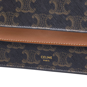 CELINE DOUBLE FLAP TRIOMPHE CANVAS WALLET ON STRAP GHW