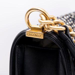 CHANEL MEDIUM LE BOY BRAIDED CHAIN BAG BLACK CALFSKIN LEATHER GHW