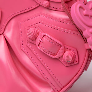 BALENCIAGA LE CAGOLE XS PINK POLISHED LAMBSKIN LEATHER PINK HARDWARE