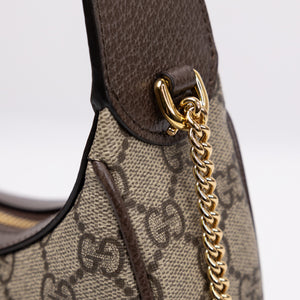 GUCCI OPHIDIA SMALL SHOULDER BAG BEIGE GG SUPREME CANVAS CALFSKIN LEATHER GHW