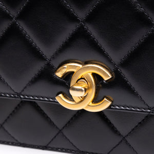 CHANEL GOLD CRUSH MINI FLAP BAG BLACK CALFSKIN LEATHER GHW (MICROCHIP)