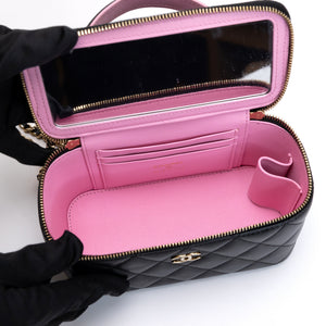 CHANEL 23P VANITY TOP HANDLE LAMBSKIN LEATHER BLACK BAG