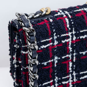 CHANEL SMALL 19 BAG TWEED BLACK / RED / WHITE MULTICOLOUR HARDWARE