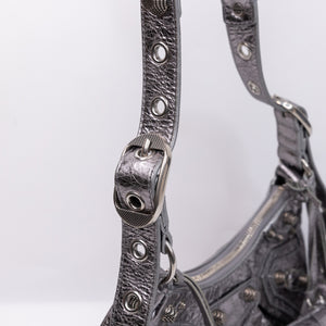 BALENCIAGA LE CAGOLE XS SHOULDER BAG ARENA CRACKED LAMBSKIN GREY SHW