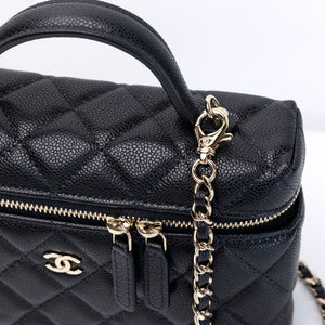 CHANEL TOP HANDLE SLIM VANITY WITH CHAIN BAG BLACK CAVIAR LGHW