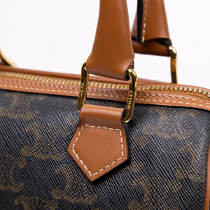 CELINE SMALL BOSTON BAG TRIOMPHE CANVAS/ CALFSKIN TAN GHW