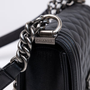 CHANEL SMALL CHEVRON LE BOY CALFSKIN BLACK SHW (MICROCHIP)