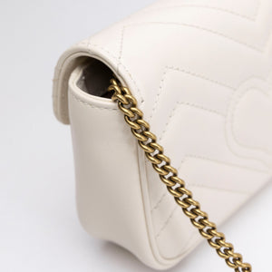 GUCCI GG MARMONT SUPER MINI BAG MATELASSE WHITE BRUSHED GHW