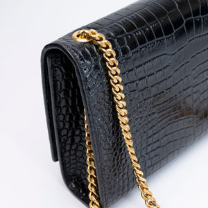 SAINT LAURENT SMALL KATE BAG WITH TASSEL CROC-EMBOSSED LEATHER BLACK GHW
