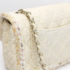 CHANEL CRUISE 2025/26 MINI CLASSIC HANDBAG TWEED LIGHT YELLOW GHW (MICROCHIP)