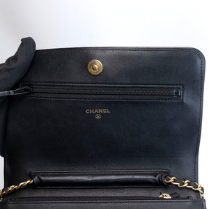 CHANEL BOY WOC WALLET ON CHAIN BLACK LAMBSKIN LEATHER GHW