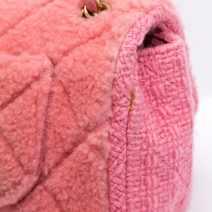 CHANEL QUILTED SHEARLING & TWEED MEDIUM FLAP BAG PINK GHW