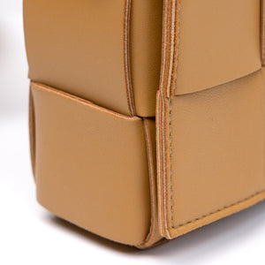 BOTTEGA VENETA TAN INTRECCIATO LEATHER CASSETTE CROSSBODY BAG GHW